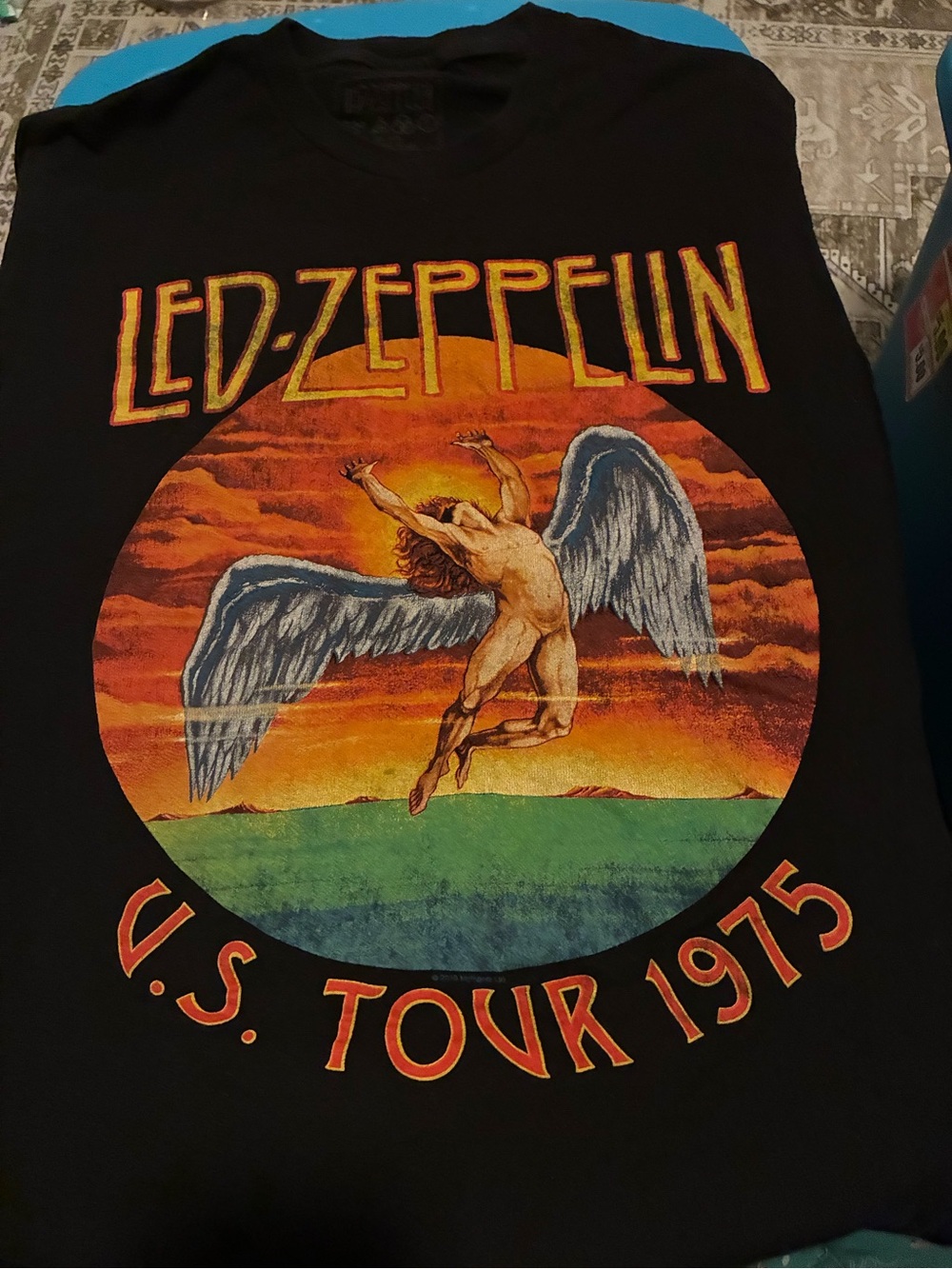 Led Zeppelin 1975 Tour Graphic Tee - Black with Orange & Green Artwork